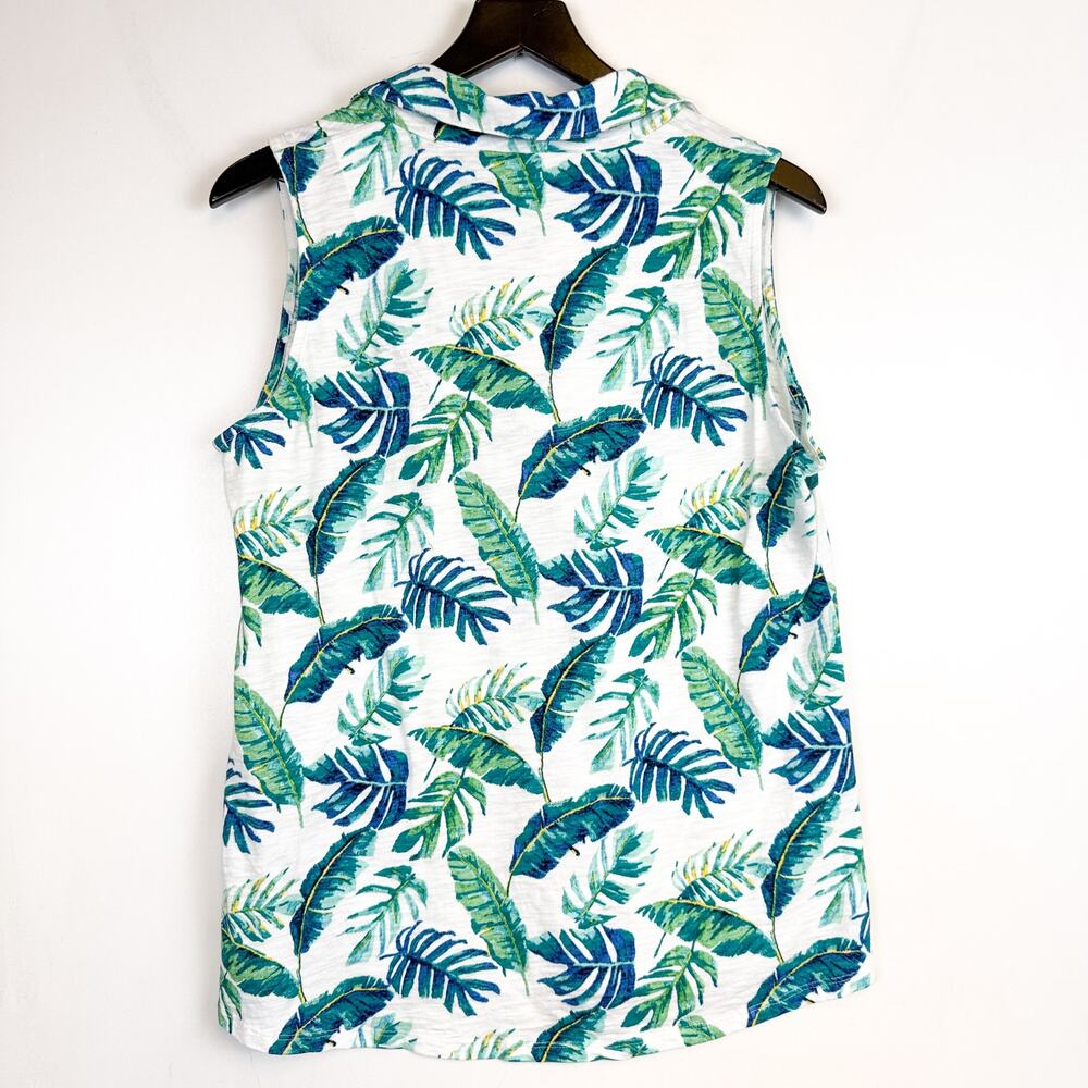 Chico’s Island Slub Sleeveless Collared Tunic Top Leaves White Blue - 2 US L - Picture 5 of 8